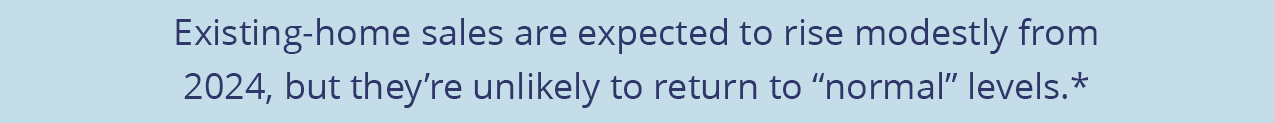 Existing-home sales are expected to rise modestly from 2024, but they're unlikely to return to 'normal' levels.*