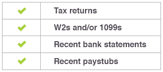 tax returns w2;s pay-stubs and bank statements